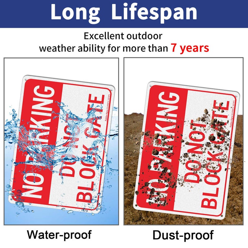 Faittoo (2 pack) Faittoo No Parking Do Not Block Gate Sign, 10 x 7 Inches rectangle, .040 Rust Free Aluminum, UV Protected and Waterproof, Weather Resistant, Durable Ink, Easy to Mount - Image 4